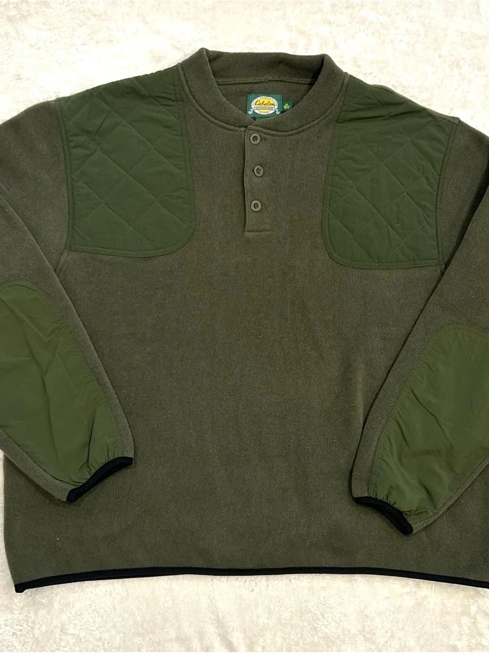 Cabelas Men’s Pullover Green Polartec Fleece Hunting Sweater Quilted Patch XL